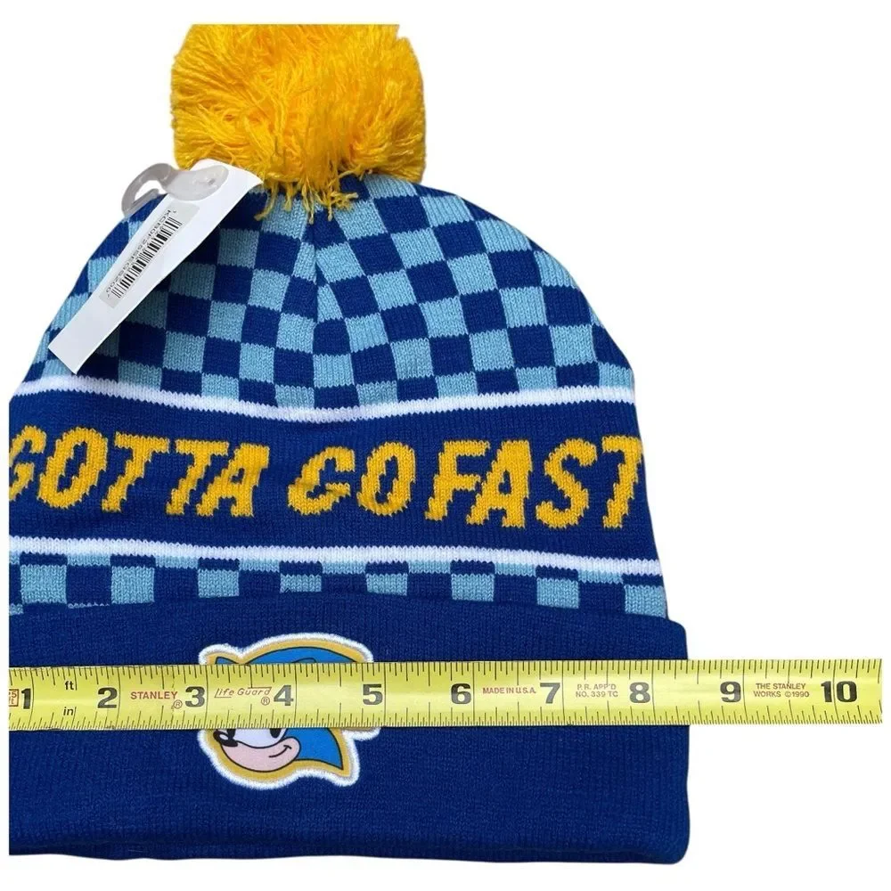 Sonic The Hedgehog Gotta Go Fast Cuffed Pom Beanie Hat Blue nwt stocking stuffer